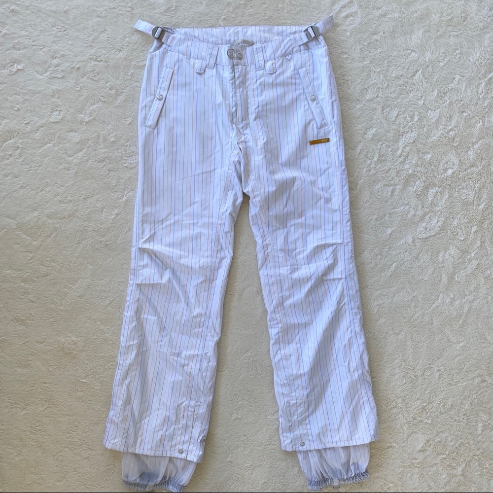 Four square white striped snowboard ski pants